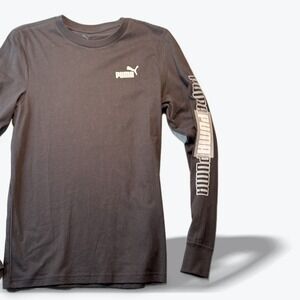 Puma Mens Long Sleeve Graphic T Shirt Black Crew Neck Logo Small Gym Training